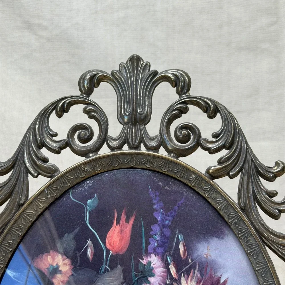 VTG Dark Floral Brass Ornate Italian Frame 10x13